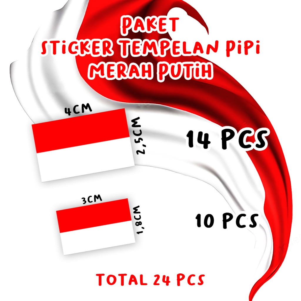 

Stiker Tempelan Pipi Bendera Merah Putih 2 Ukuran Total 24 pcs