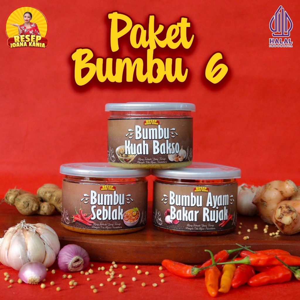 

Paket Hemat 6 Bumbu Resepjoanakania / Bumbu Kuah Bakso, Ayam Bakar Rujak, Seblak / Bumbu Masakan Halal Instan Praktis