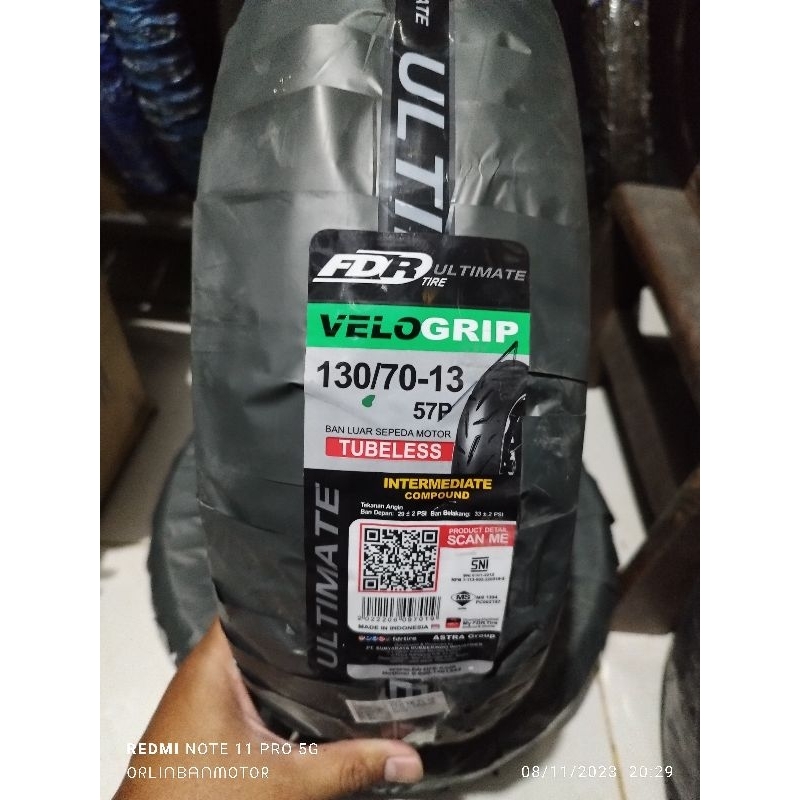 Ban SNI FDR VELO GRIP 130/70-13 Tubles/Ban Belakang FDR VELO GRIP Nmax/Ban PCX160 Belakang FDR VELO 