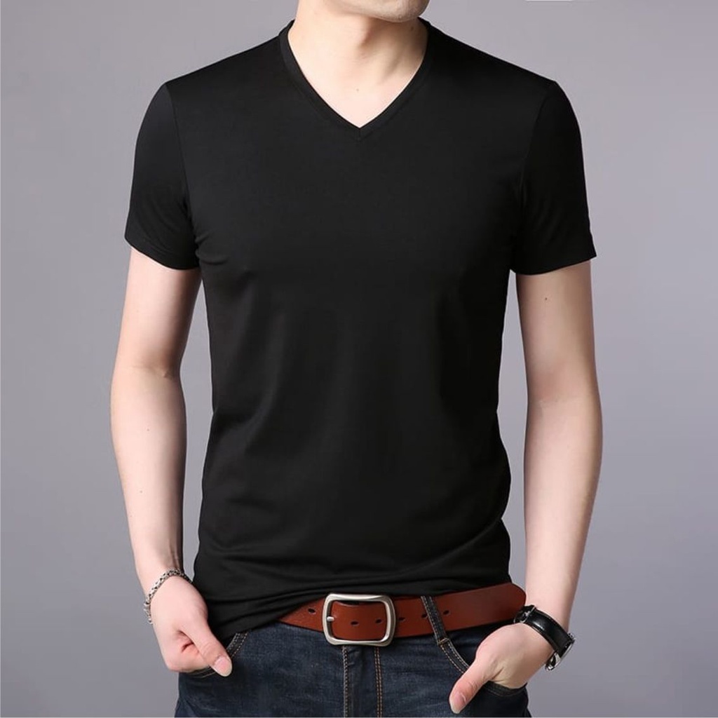 Paket 3 pcs Kaos  Leher V-NECK distro dewasa untuk pria dan wanita t-shirt simpel katun polos rib le