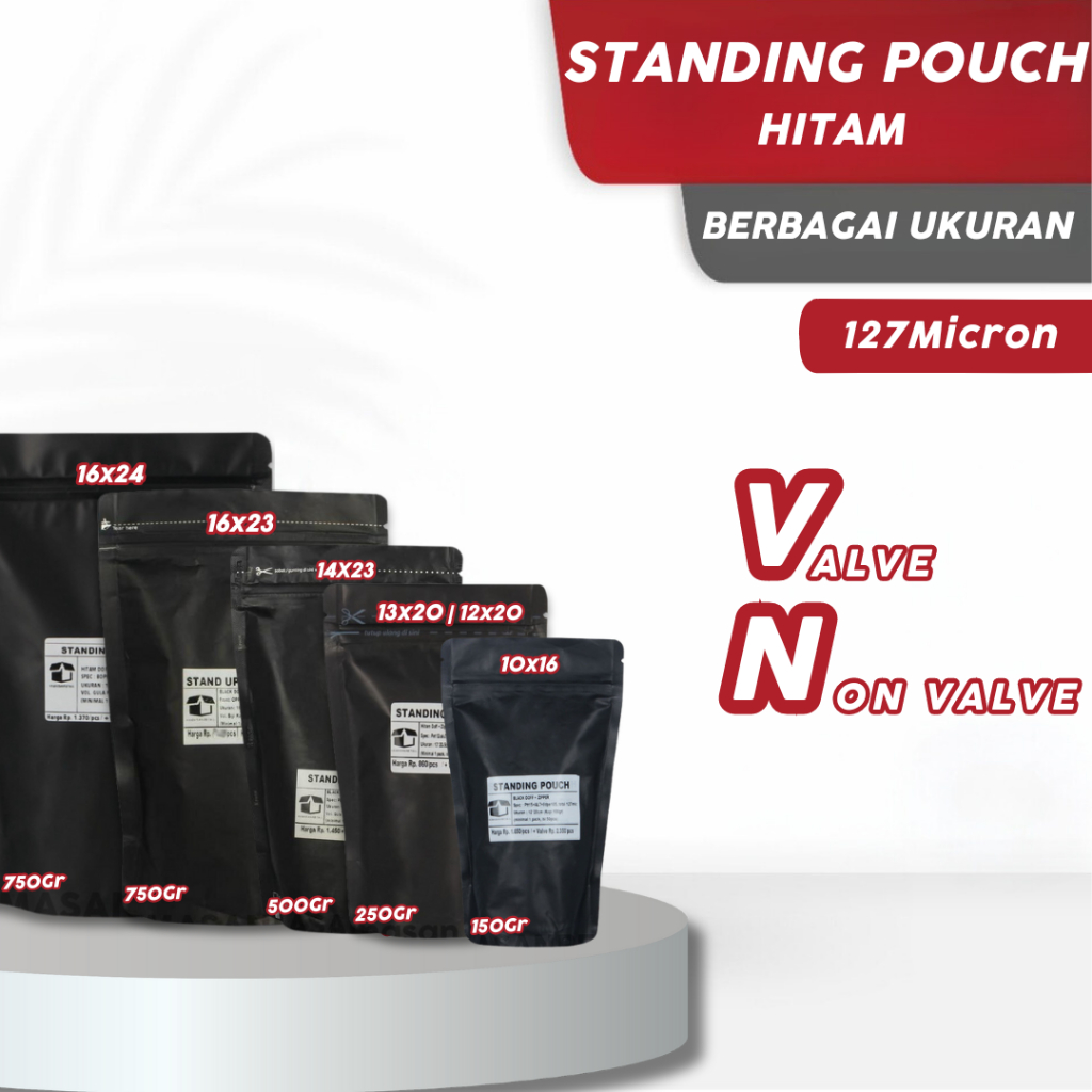 Standing Pouch Hitam Doff Ziplock - Packaging Makanan dan Kopi - Kemasan Plastik Makanan