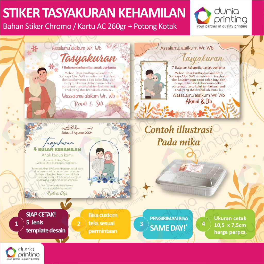 

Cetak Kartu / Stiker Tasyakuran Kehamilan 4 Bulanan / 7 Bulanan