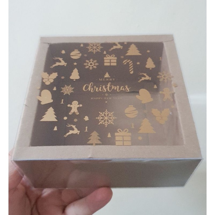 

5 pcs box kemasan lapis legit ukuran 11x11x6cm warna coklat christmas