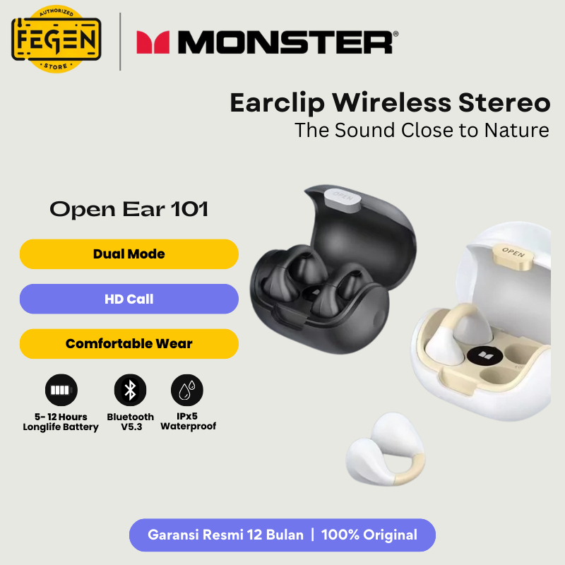 Monster Earclip MH22173 Open Ear101 True Wireless Sports Bluetooth 5.3 Headset  Earphone Earbuds TWS