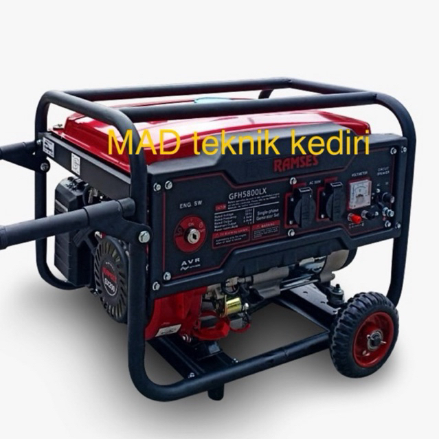 Generator Listrik Genset 2500-3000 watt RAMSES GFH5800LX Stater + Aki +Roda