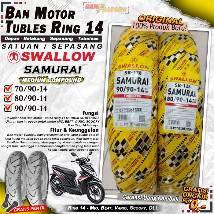 Ban Motor Beat Swallow Samurai Ring 14 Tubles Ban Motor Tubeless Mio Beat Vario Ring 14 Tubles