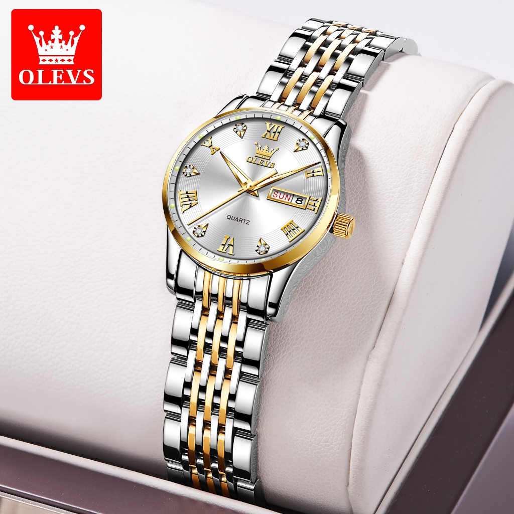OLEVS Jam Tangan Wanita Elegan Fashion Stainless Steel Anti Air Mewah Kecil Jam Tangan Wanita Rantai