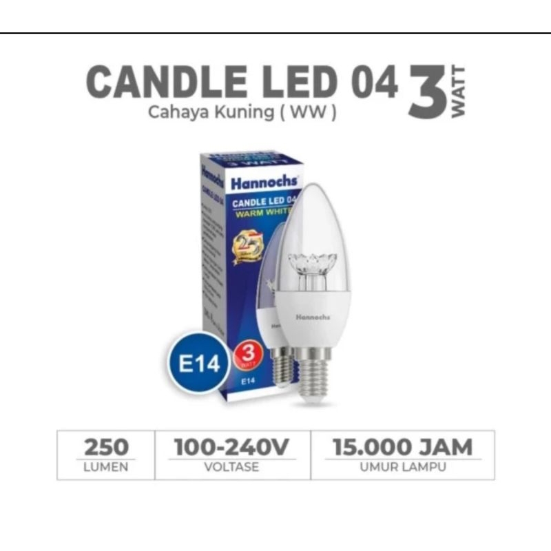 Hannochs Lampu Candle LED 04 3 watt E14 WW - Cahaya Kuning Lampu Lilin Hias