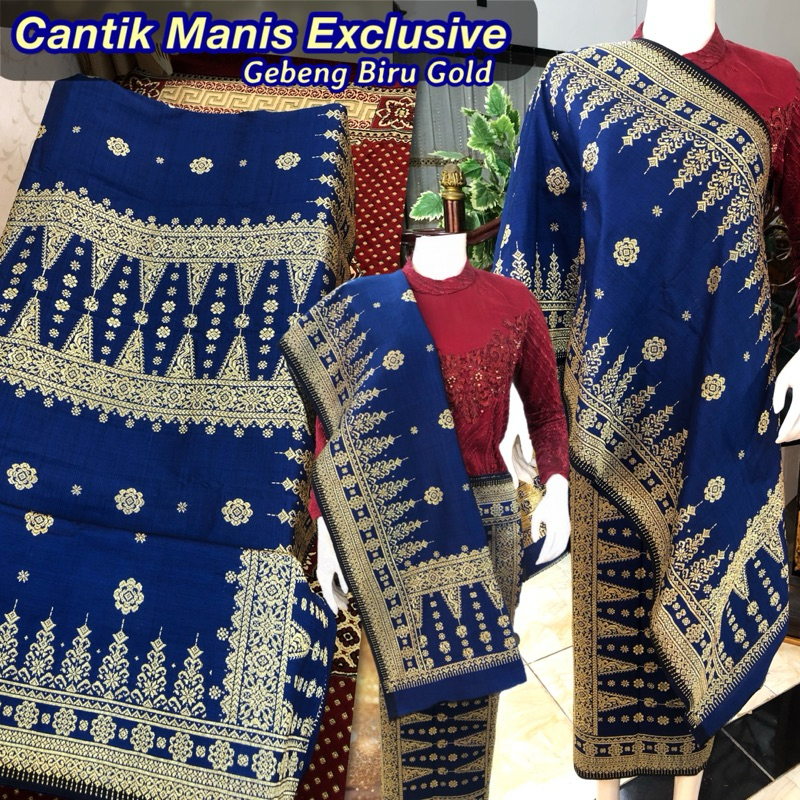 Songket Cantik Manis Exclusive Gebeng Biru Gold /songket tenun asli palembang /ilham songket palemba