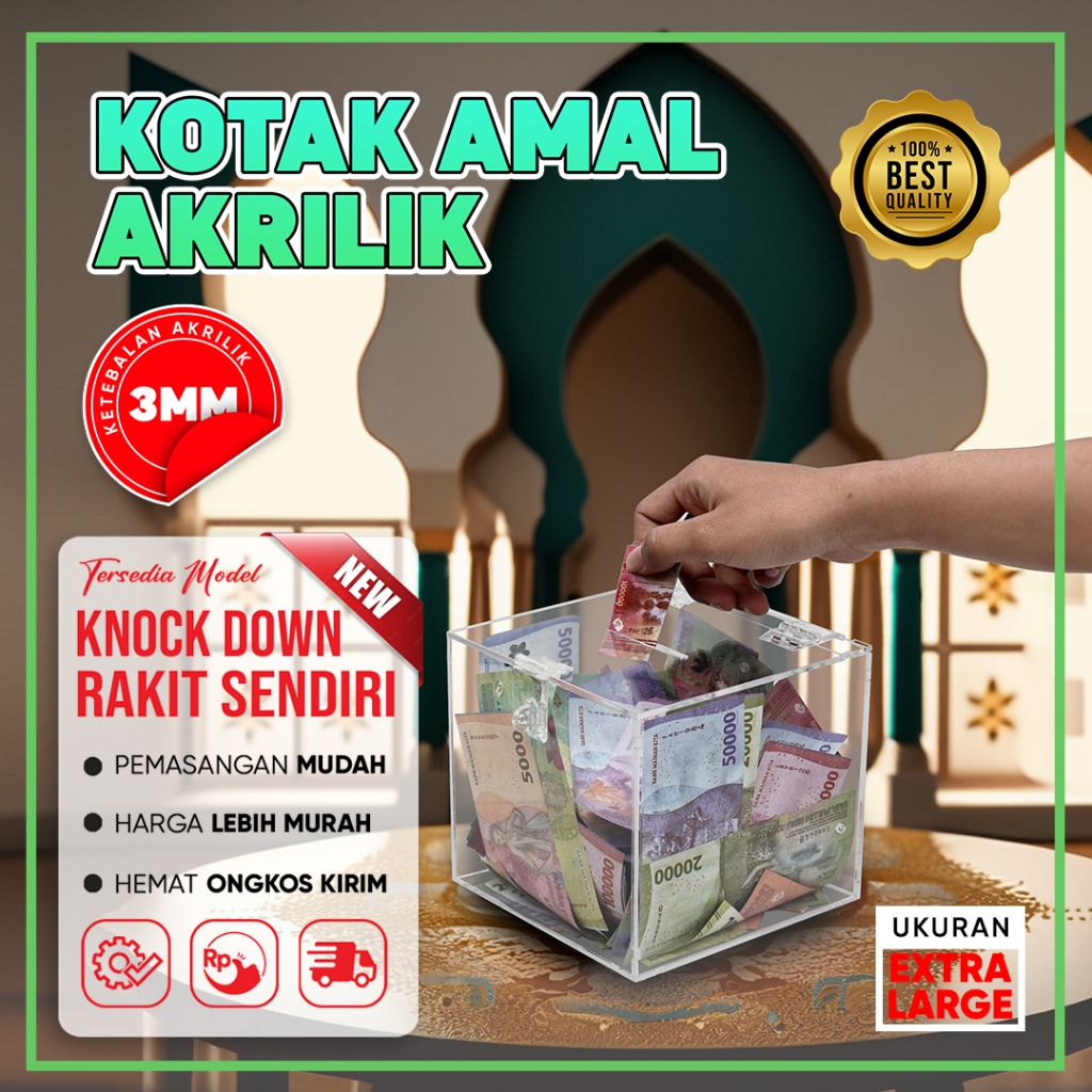 Kotak Amal Akrilik / Box Tips Saran - 30x30x30cm 3mm