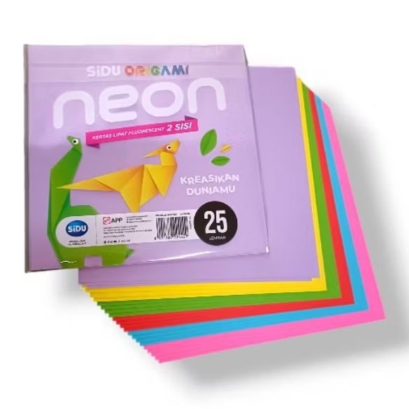 

[ 1 pak] Origami kertas lipat 2 sisi sidu double face warna neon color (25 lembar)