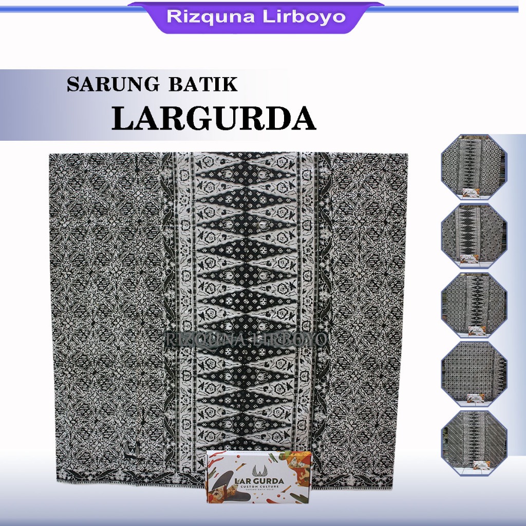 Sarung Batik largurda Kelengan Hitam Putih Sarung Batik solo Dewasa Sarung Batik Santri