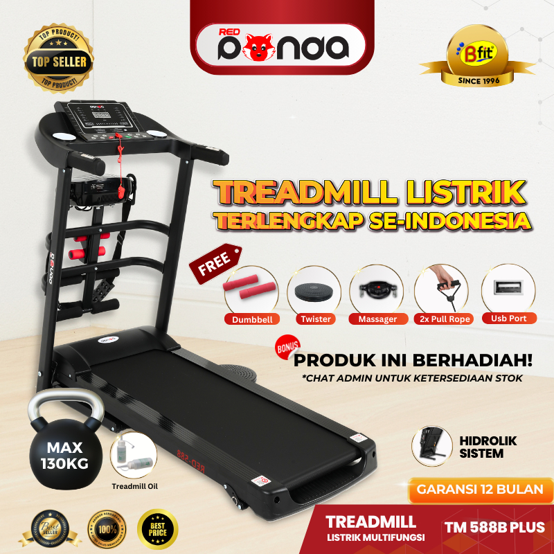 (SEMARANG) Treadmill Elektrik REDPANDA 588 Multifungsi Murah Listrik Lipat Portable Low Watt Fitness