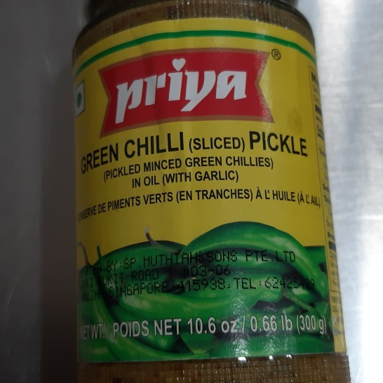 

GREEN CHILLI PICKLE (With garlic) PRIYA 300G / Acar Cabai Hijau