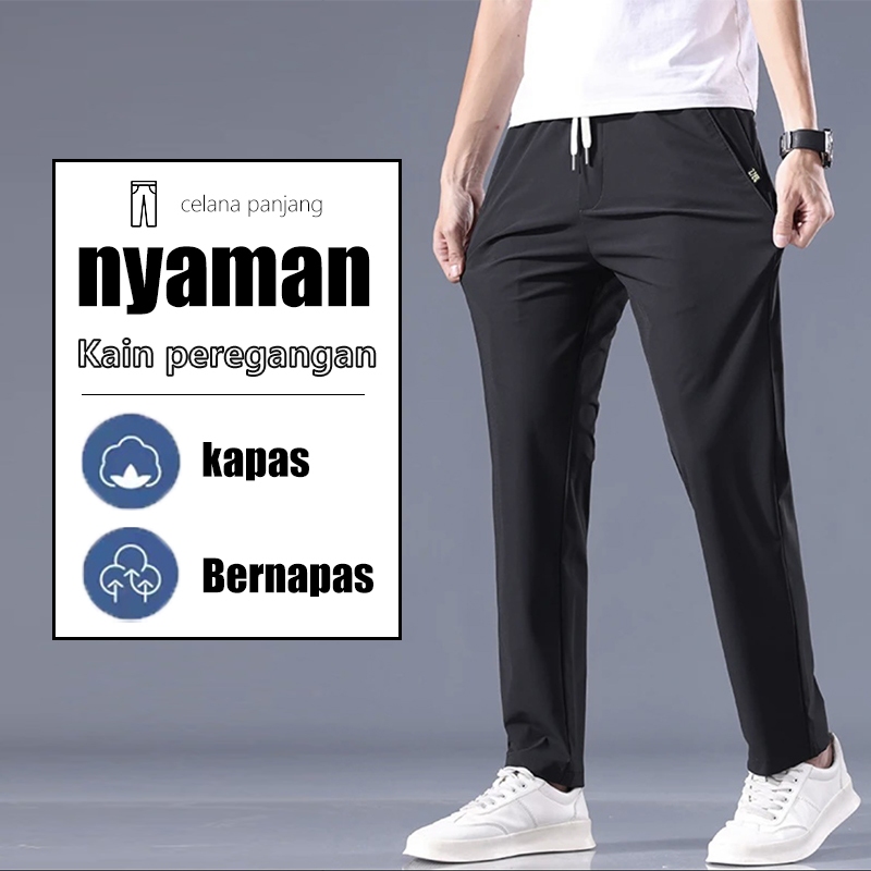 Ready Stock Celana Chinos Panjang Pria Karet Celana Kain Pria Panjang Celana Ghalz Celana Panjang