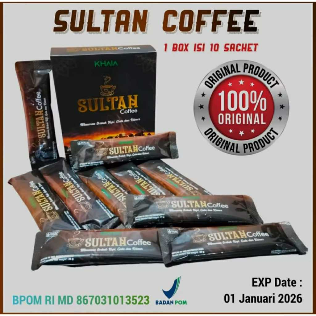

Kopi Sultan / Sultan Coffee by Khaia original100%| BPOM Bergaransi 1 Box 10 Sachet