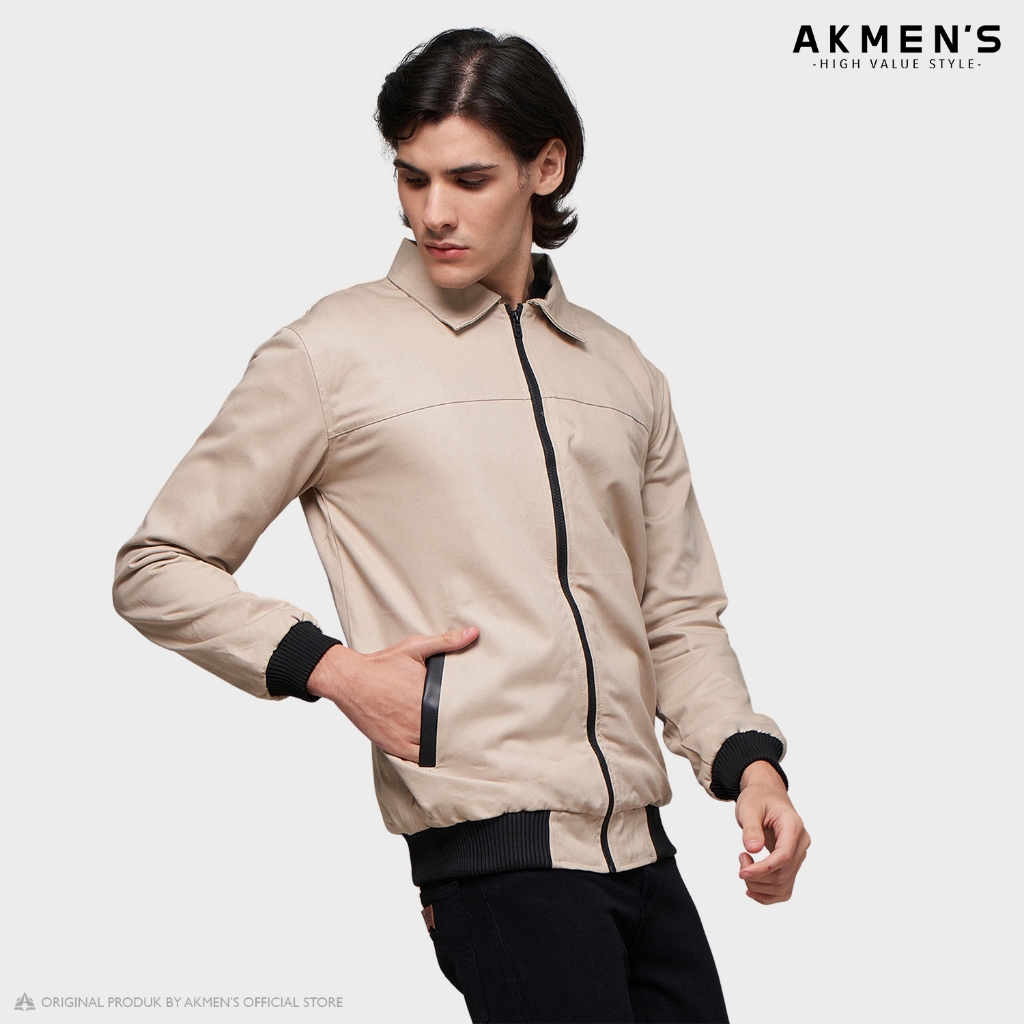 Akmens Jaket Kerah Pria Twill Cream