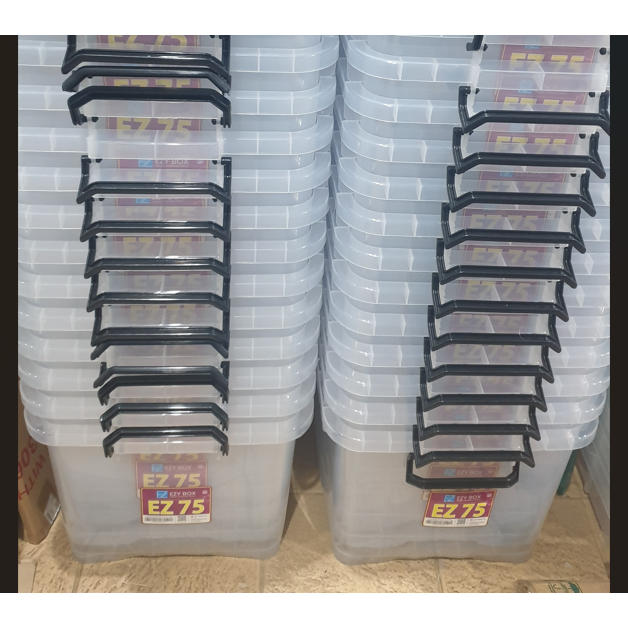 Box Container EZY 75 Liter Bening CB 75 Real Transparan Bening Rak Plastik Susun Shinpo Tebal Kuat M