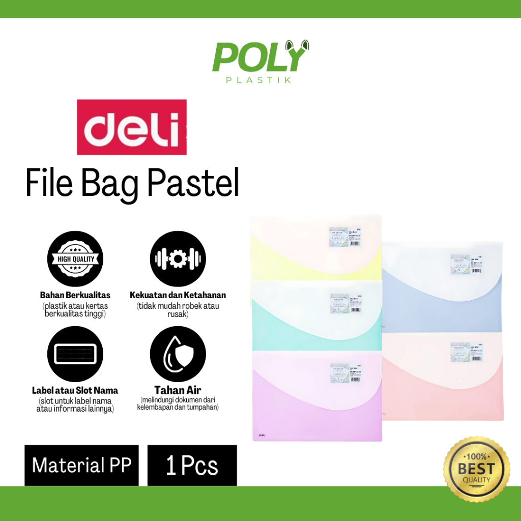 

Deli File Bag Tempat File Sistem Pembuka & Penutup Yang Mudah Warna Cerah E5506