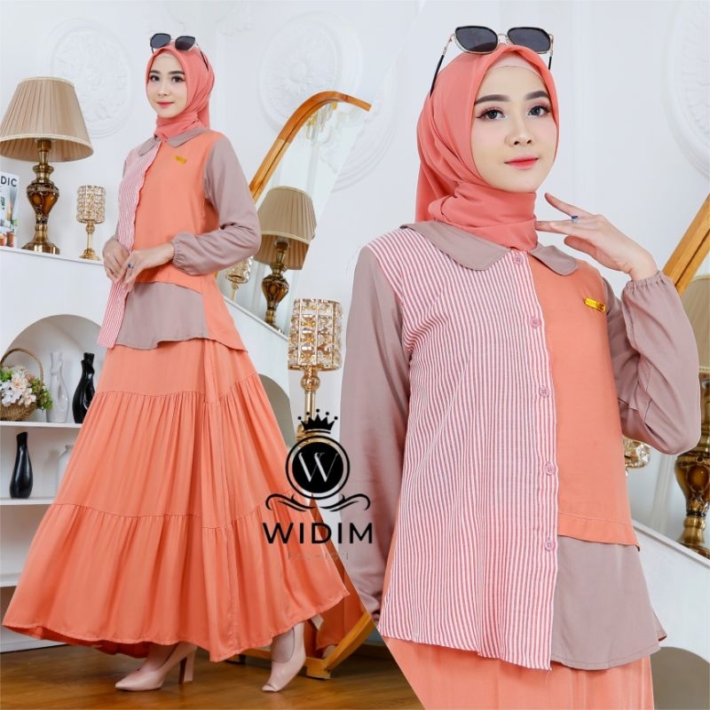 Setelan Rok Bahan Rayon Twill mix Katun Salur / One Set Rok Canda Susun mix katun