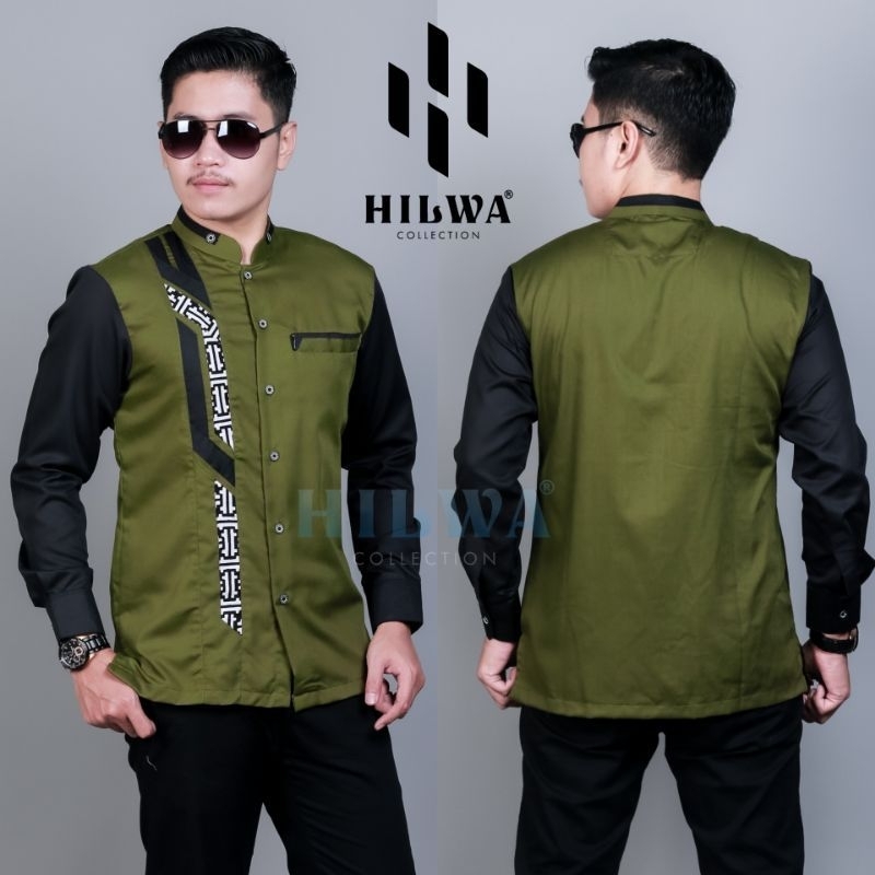 HILWA OFFICIAL sragam hadroh Baju koko hilwa sinergi army kombinasi hitam | kemeja baju koko pria de