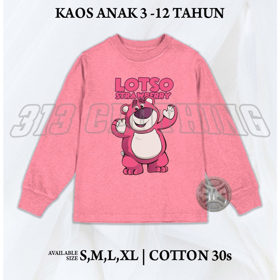 Kaos Anak Lotso Strawberry Bear Lengan Panjang / Kaos Anak Lotso Toy Story Panjang