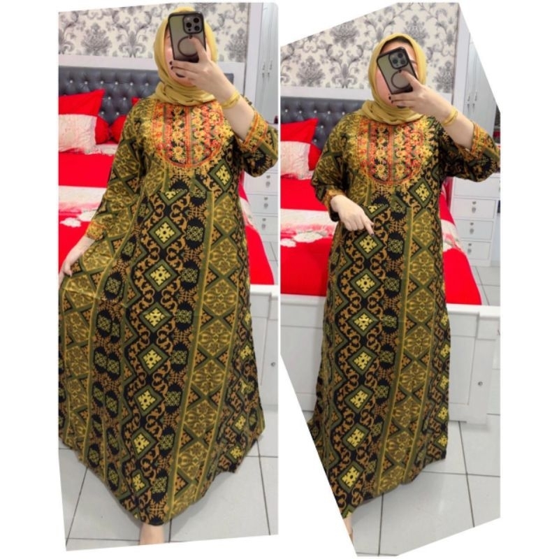 Gamis wanita Hindi Ganesha dada bordir katun rayon