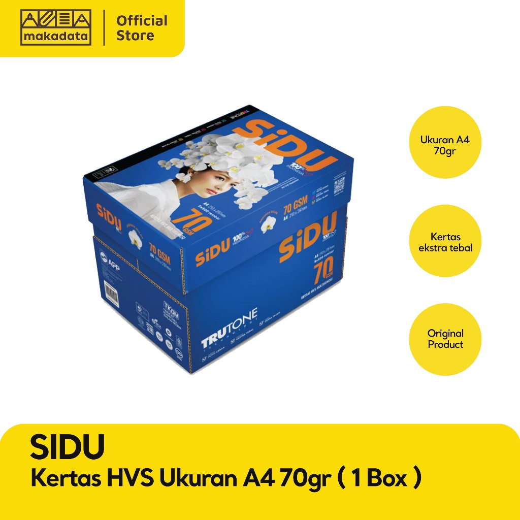 

KERTAS HVS / PRINT / FOTOCOPY SIDU A4 70 GRAM (1BOX) MURAH