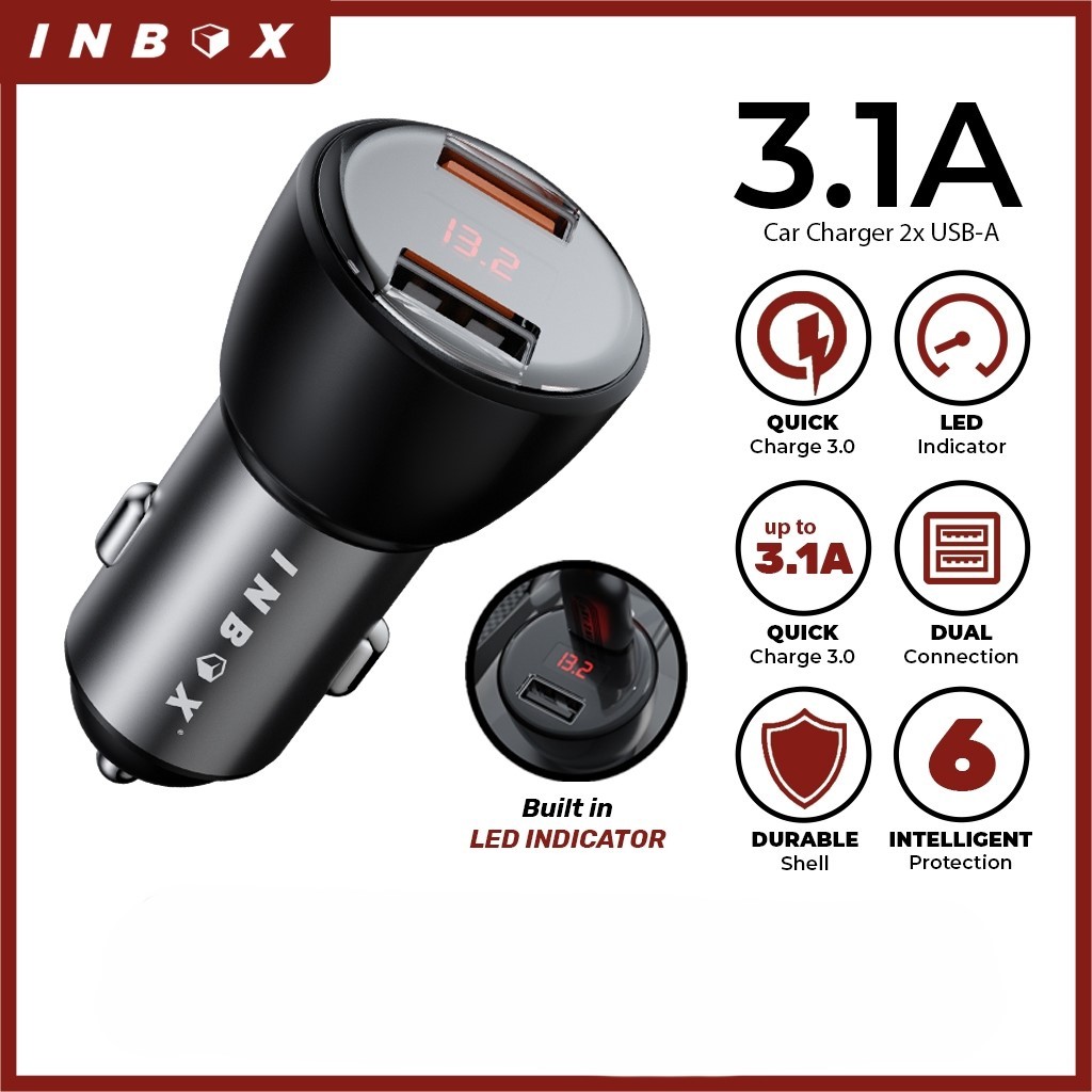 INBOX KING Car Charger Mobil 3.1A Quick Charge