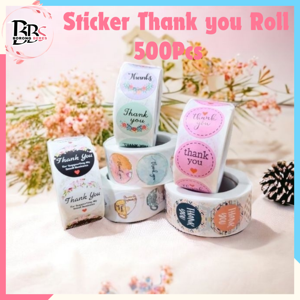 

BORES Sticker Thank You Roll Isi 500 Pcs Stiker Terima Kasih Warna Self Adhesive Seal Label Roll Sticker Thank You 2.5Cm Tempelan Ucapan Terimakasih Bulat 500pcs Segel Order Packing Motif Bunga Love Serbaguna