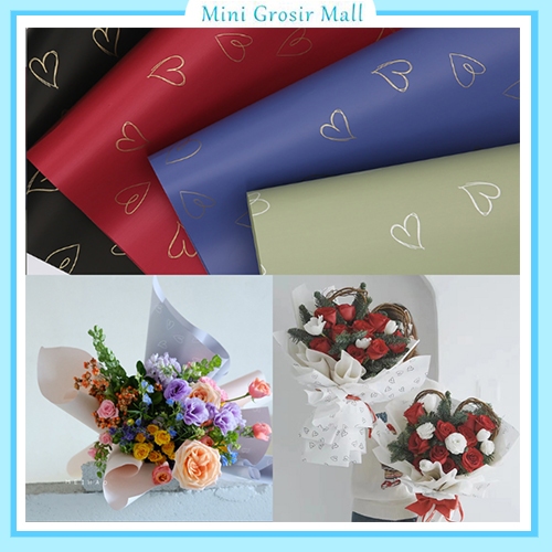 

kertas buket cellophane solid motif love flower wrapping Kb6130