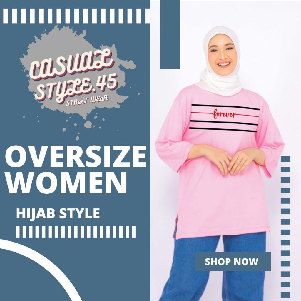 KAOS WANITA OVERSIZE 7/8 MOTIF STRIPE BAJU LENGAN PANJANG CEWEK HIJAB MODEL BIG SIZE ATASAN PEREMPUA