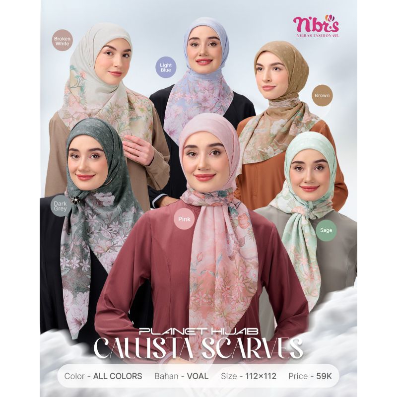 (COD) CALLISTA SCARVES NIBRAS/HIJAB NIBRAS/KERUDUNG NIBRAS/KERUDUNG SEGI EMPAT/KERUDUNG MOTIF/HIJAB 