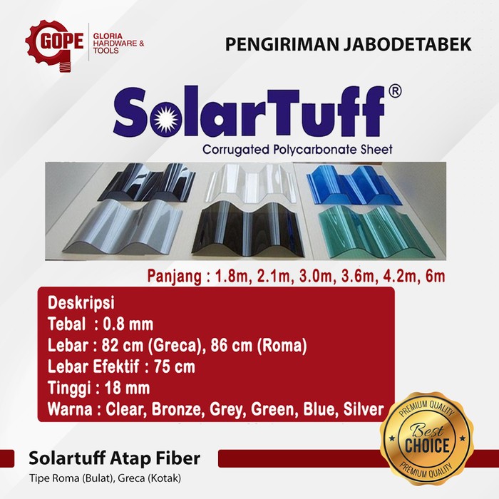Atap Fiber Solartuff Gelombang Roofing Corrugated Polycarbonate Kotak / Bulat