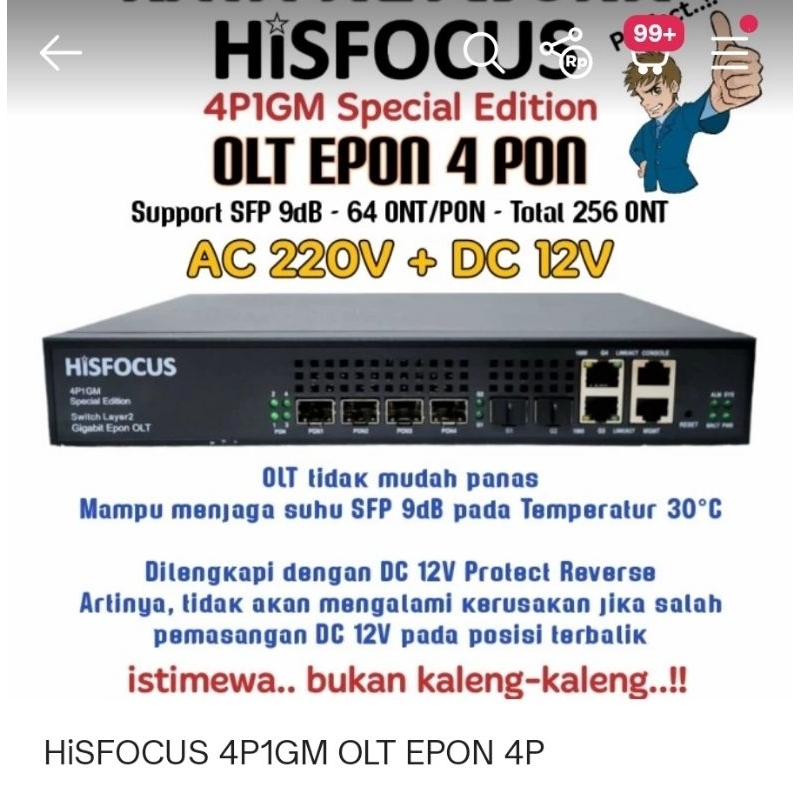 OLT EPON 4 PON HiSFOCUS 4P1GM Special Edition Power AC + DC [ HIOSO 7304 4P ]