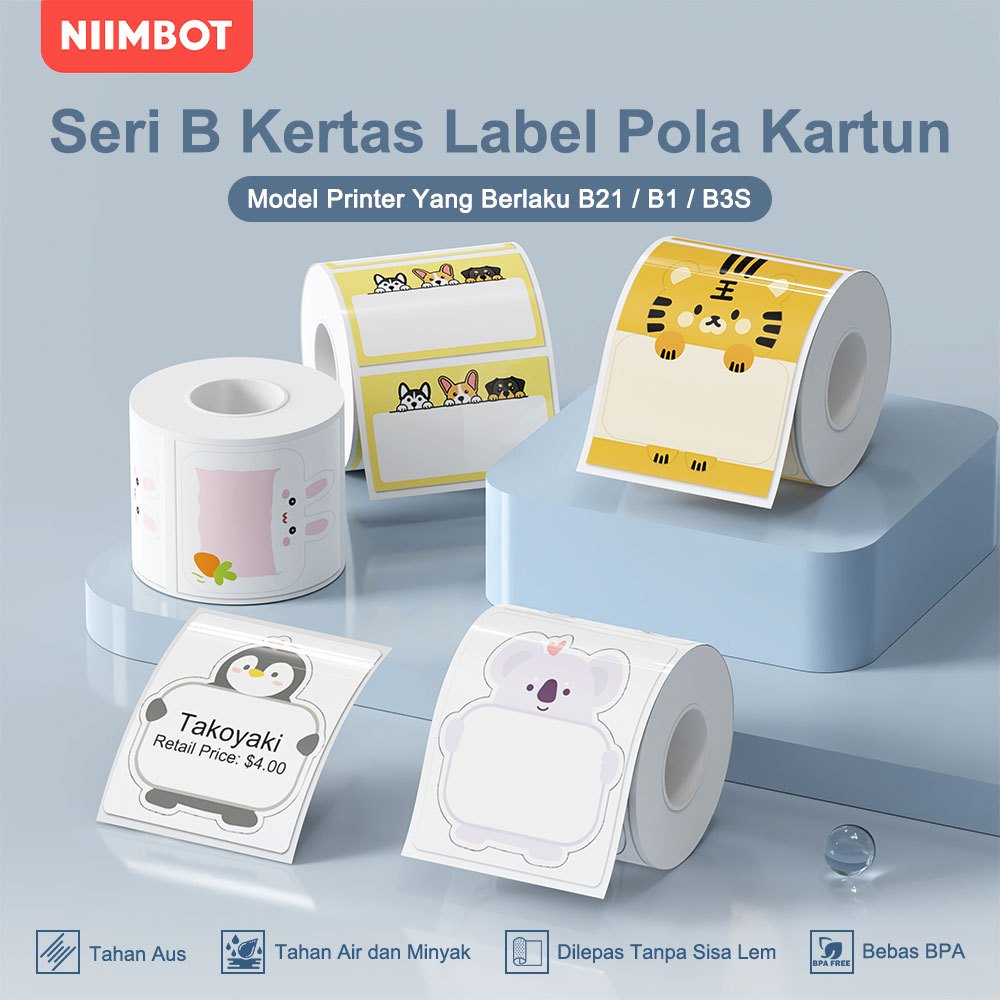 

NIIMBOT B21/B1/B3S Kertas Label Termal Kartun Nama Label Kosong Tahan Air