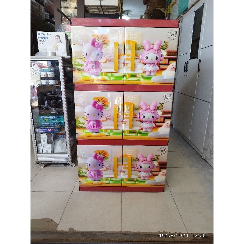 Lemari Plastik 3 Susun & 4 Susun : Hello Kitty & Tom Jerry | Kuat | TebaL | Body Warna | Printing