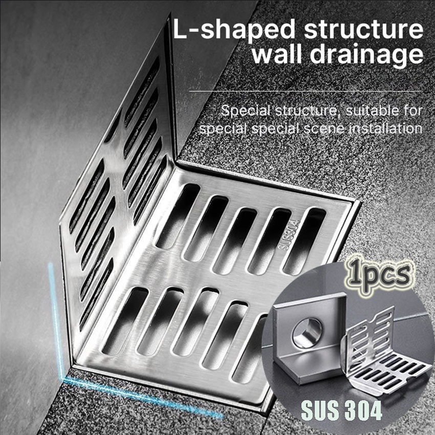 3.5Inch Saringan Got Sus 304 Siku / Wall Floor Drain / Home Stainless Non Slip Drain Abc Steel Floor