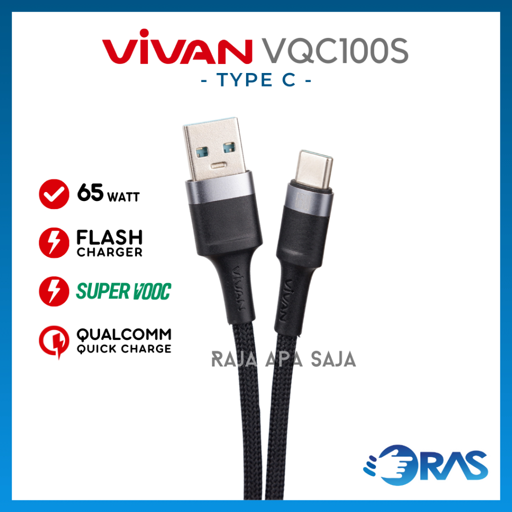 KABEL DATA TYPE C VIVAN VQC100 65W - Kabel Tipe C Cable Charger Fast Charging Casan Android
