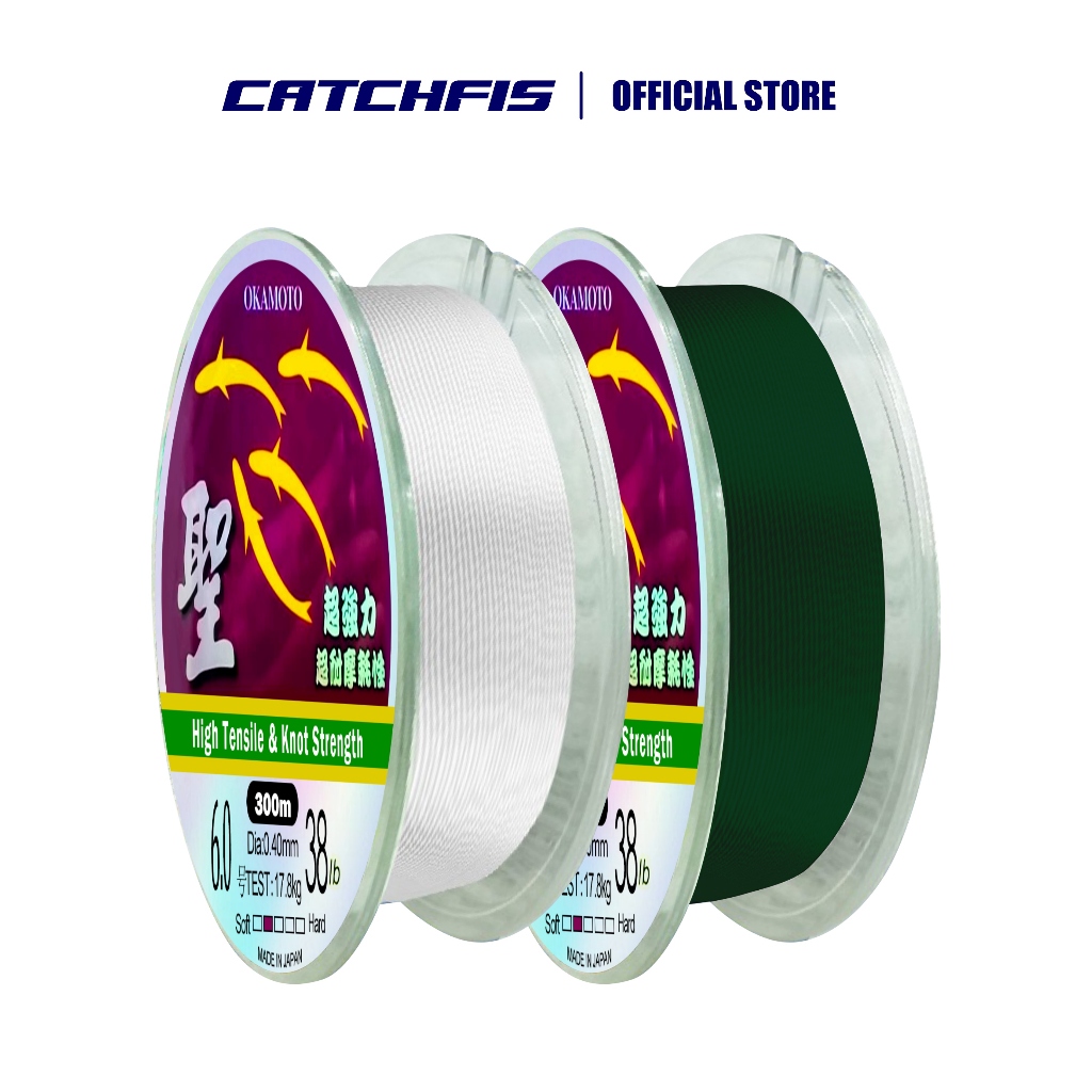 Catchfis - Tali Pancing Nilon Okamoto 300meter Warna Hijau & Putih kualitas premium original