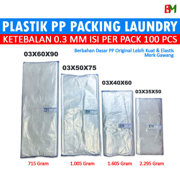 Plastik Laundry Kiloan Packing Baju PP Bening Tebal 0.3 mm isi 100 pcs