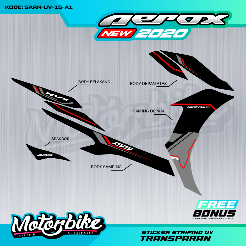 STIKER STRIPING TRANSPARAN VARIASI MOTOR AEROX NEW 155 -  STRIPING TRANSPARAN AEROX NEW 2022 CUSTOM 