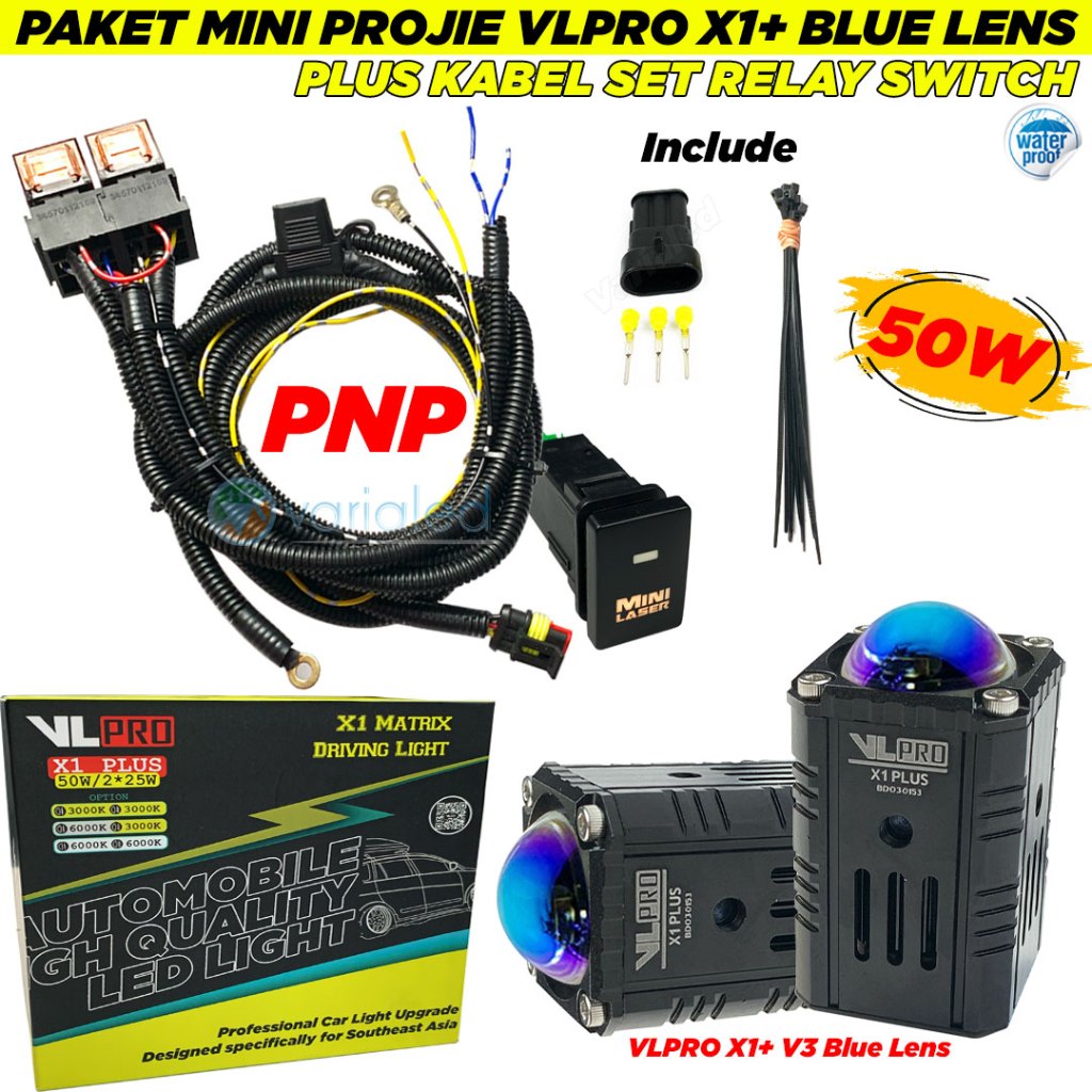 Paket Kabel Set Mini Projie VLPRO X1+ V3 Original 2 Warna Bi-LED Laser Putih Kuning 12V 24V Hi-Low L