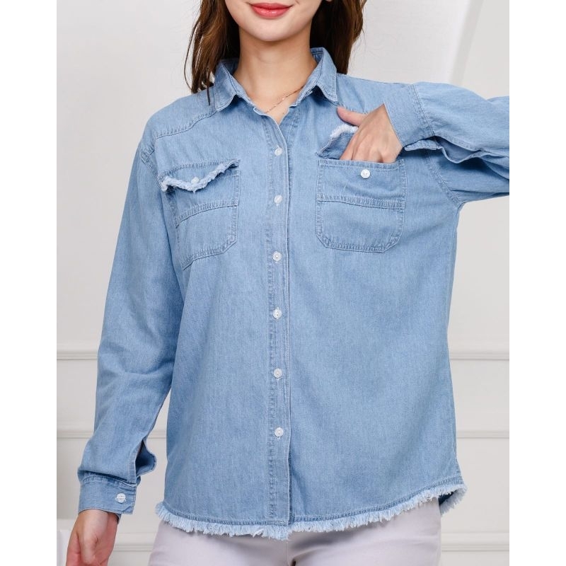 Blouse Jeans Baju Jeans Lengan Panjang Blouse Denim Hitam Blouse Denim Biru Lengan Panjang Kemeja De