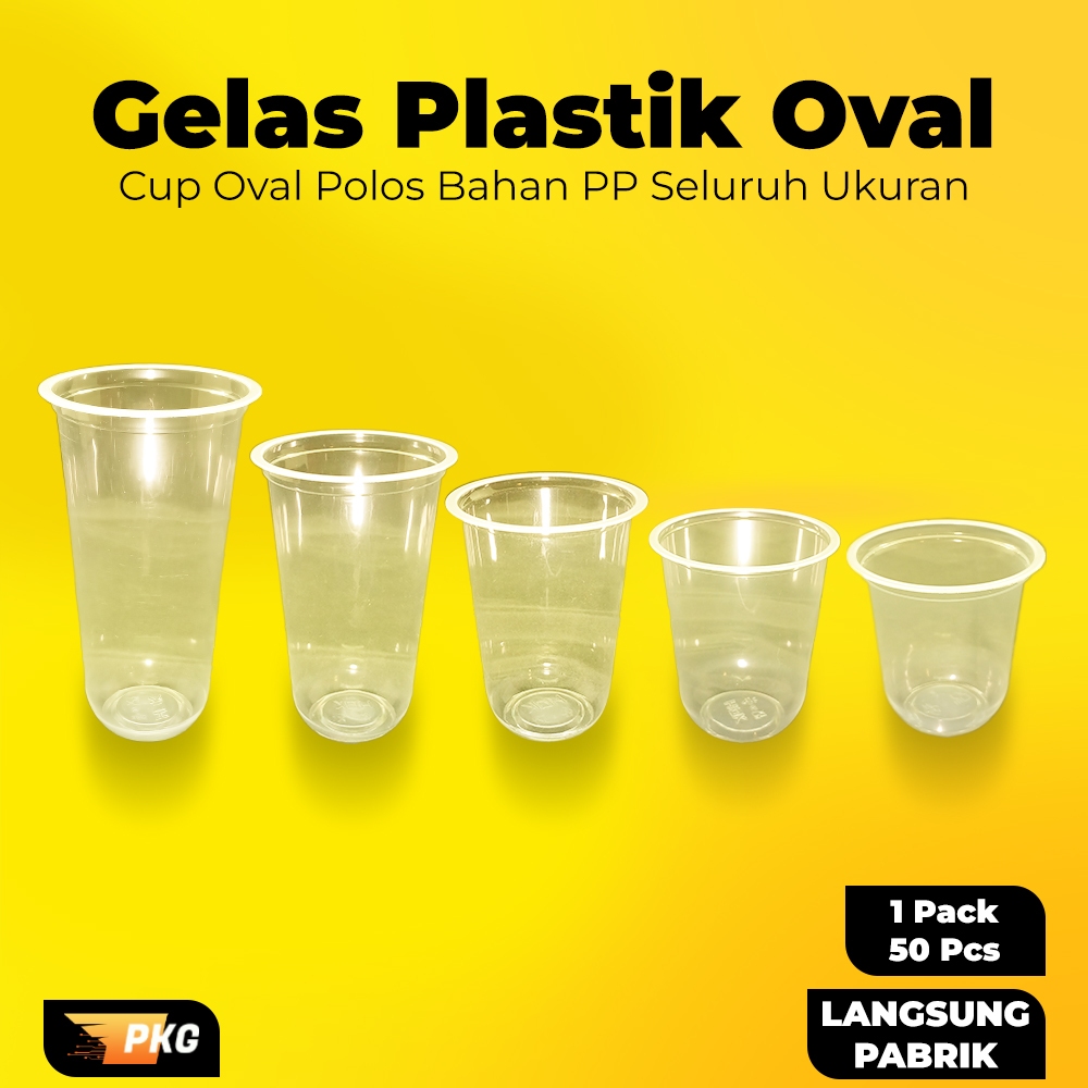 Gelas Plastik Oval 12oz/14oz/16oz/18oz/22oz / Cup Oval Polos Bahan PP / Gelas Oval Bening Tebal Per 