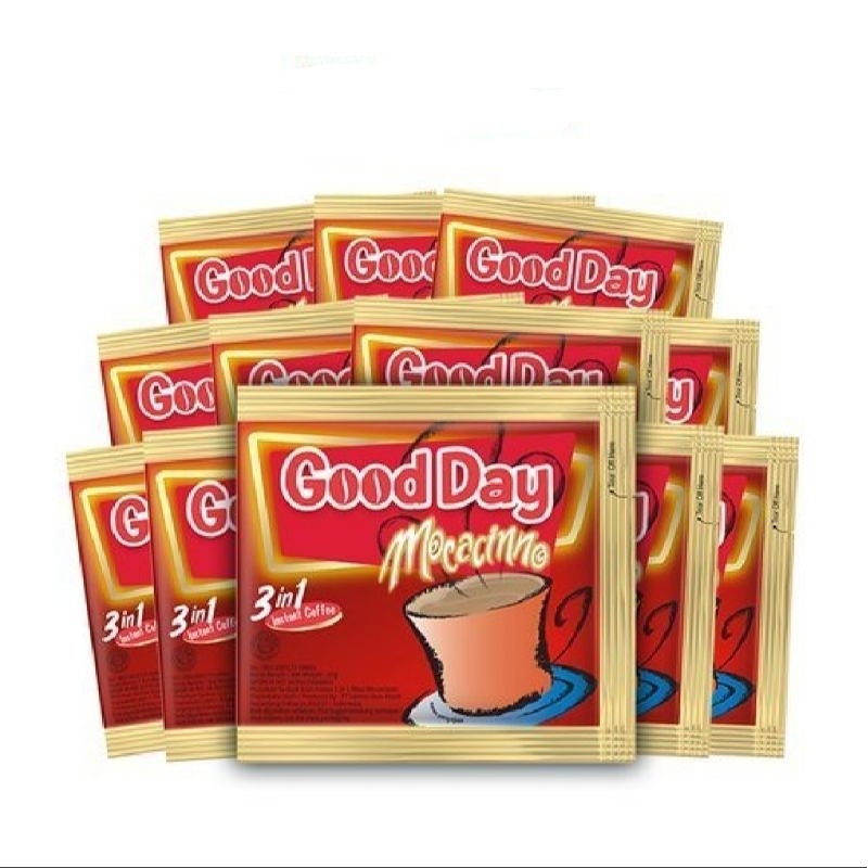 

Kopi Goodday Mocacinno 20gr 10pcs, 1 renceng/Goodday Merah 20gr