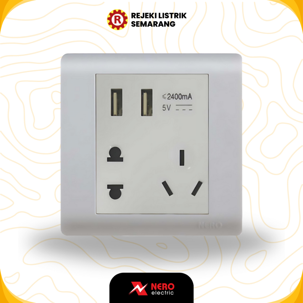 STOP KONTAK UNIVERSAL DENGAN USB MINIMALIS MERK NERO F1689, STOP KONTAK TANAM