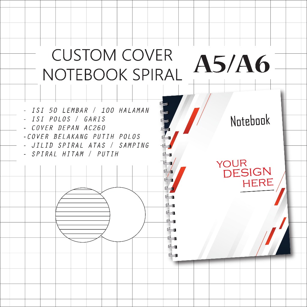 

NOTEBOOK SPIRAL A5 A6 CUSTOM COVER/BUKU TULIS A5 A6 / POLOS 50 LEMBAR 100 HALAMAN DOUBLE RING SPIRAL