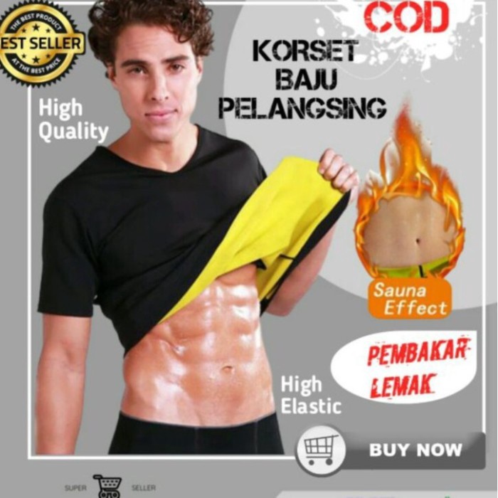 Diskon 2 Untuk Setia KORSET PRIA PENGECIL PERUT BAJU GYM OLAHRAGA FITNES PRIA PELANGSING  M