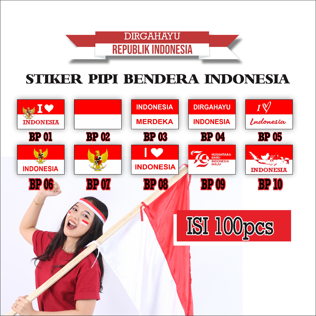 

Stiker pipi stiker bendera merah putih HUT RI bahan chromo